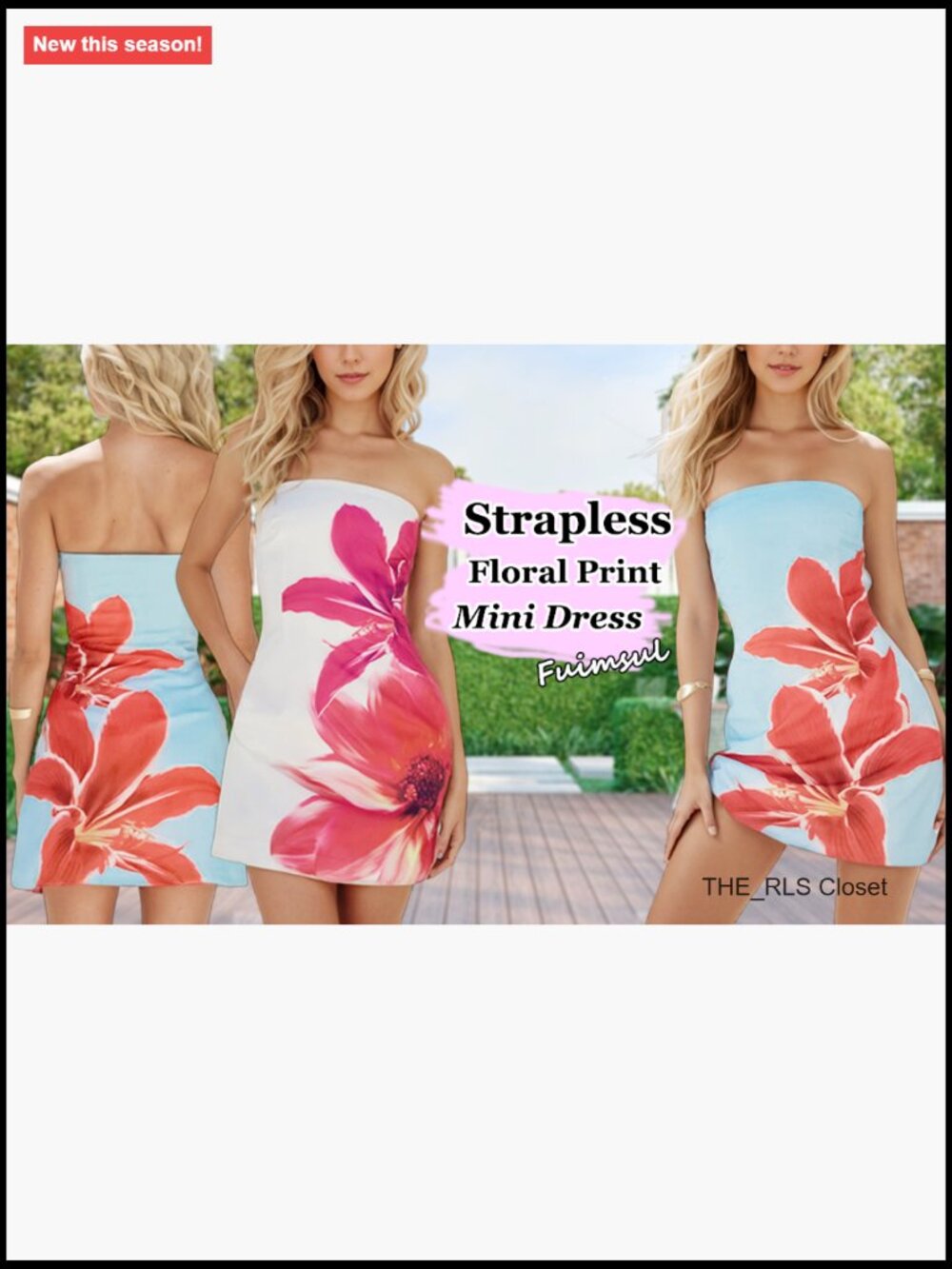 Strapless Floral Bodycon Mini Dress Sleeveless Backless Club Night Out Y2K - Picture 6 of 7